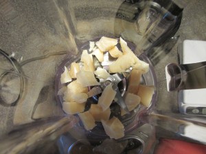 Cubed Parmesan in the blender.