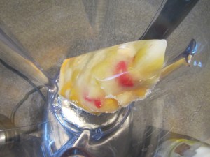 Frozen fruit cocktail in the blender.