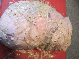 Additional pieces of twine tied around lamb.