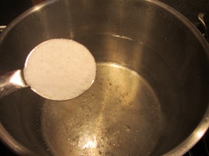 1 T Kosher salt added to boiling water.