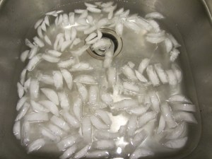 Ice bath to halt cooking.