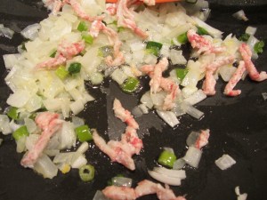 Leg meat added to onion mixture.