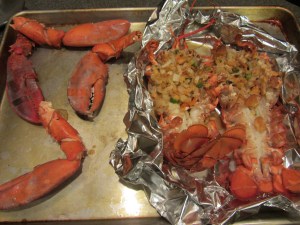 Lobsters after 14 minutes in the oven.