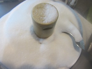 Sugar into food processor.