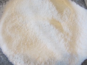 Half of the sugar sifted with cake flour and salt.