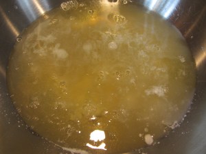 Egg whites with warm water, orange extract, and cream of tartar added.