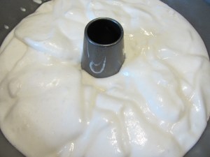 The final batter, spooned into a tube pan.